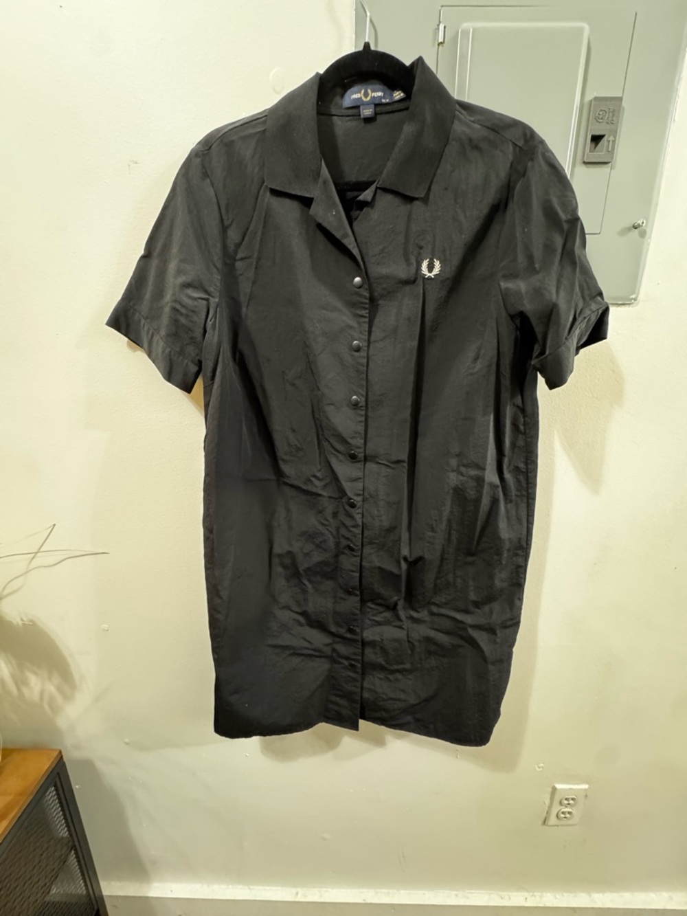Fred Perry Black Short-Sleeve, Popper Button Dreas with Laurel Logo